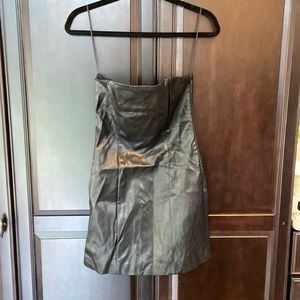Strapless vegan leather mini dress